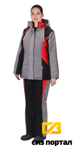 Купить Костюм "АРТ. 53727" женский зим: куртка, п/к серый с черн и красным