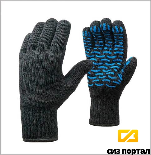 Купить Рабочие перчатки полушерстяные двойные с ПВХ (волна)